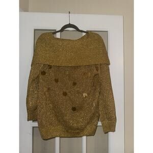 Spree VTG 80s 90s Gold Sequin Off Shoulder Oversized Sweater MD Glam Rock Party